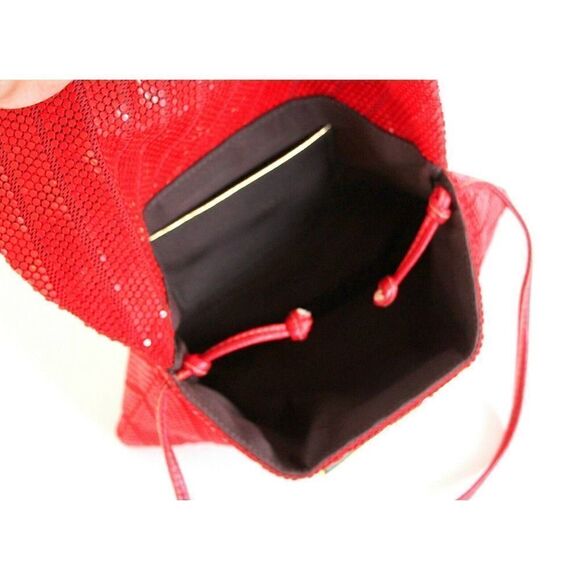 VTG RED MESH GENUINE LEATHER STRAP FLAP MIRROR INSIDE SHOULDER BAG PURSE CLUTCH - Picture 8 of 9